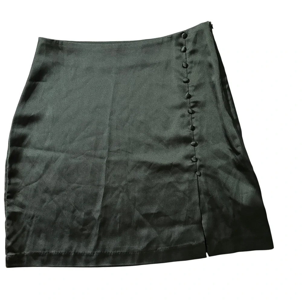 LeGer Lena Gercke Satin Skirt Womens 38 Black Side Button Mini Skirt LEG0549001